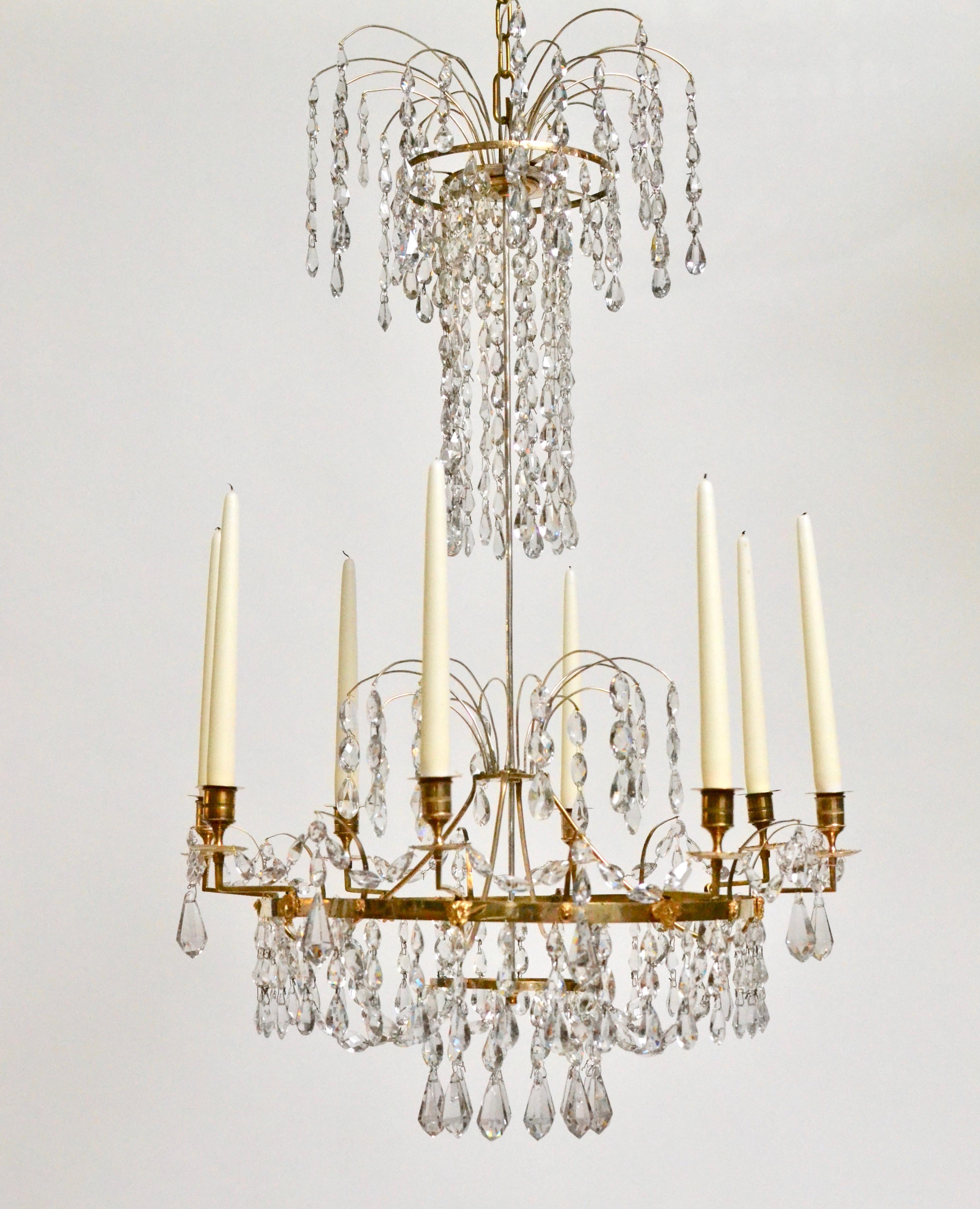 Gustavian Swedish Neoclassical Ormolu and Cut-Glass Six-Light Chandelier