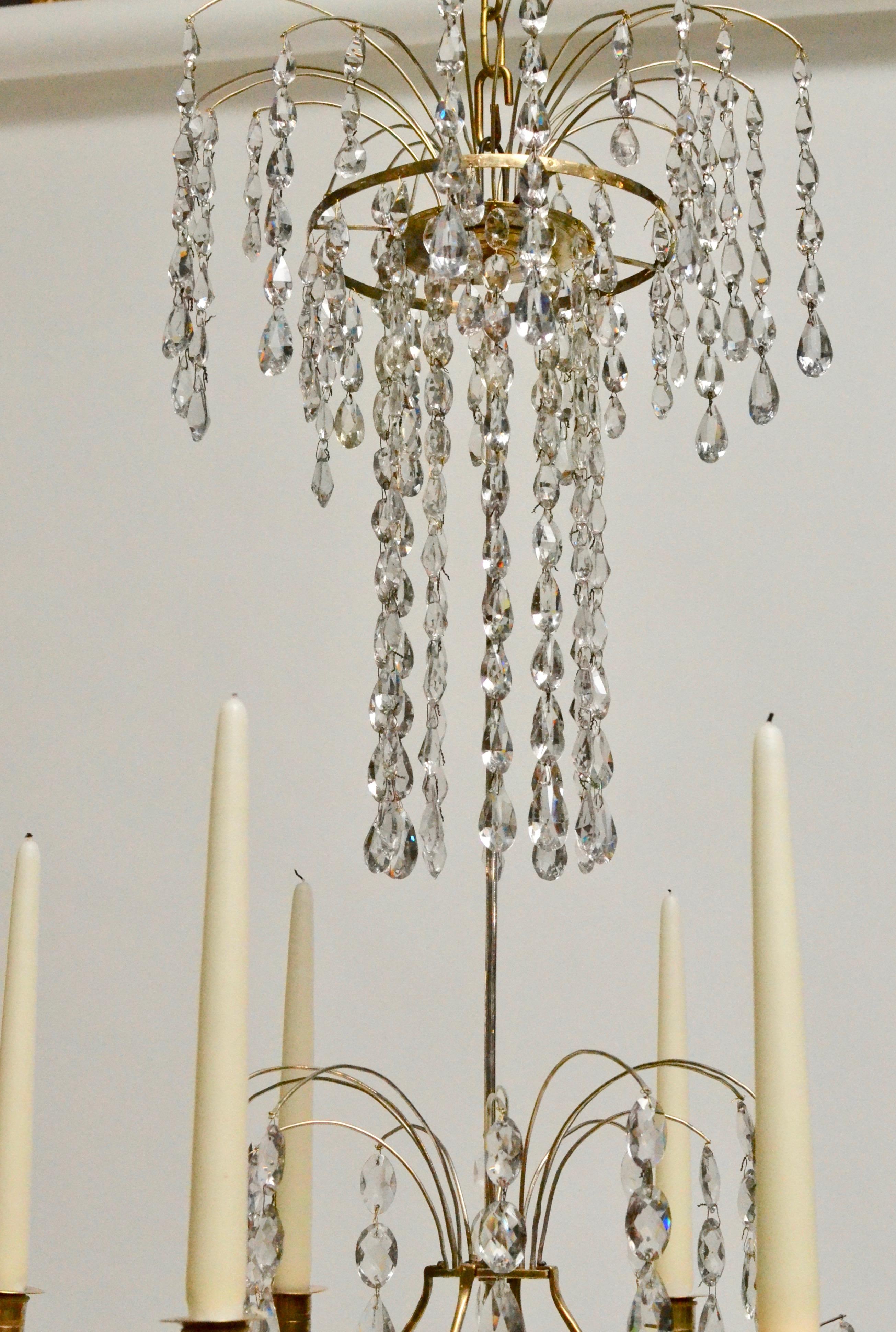 Swedish Neoclassical Ormolu and Cut-Glass Six-Light Chandelier In Good Condition In Stockholm, SE