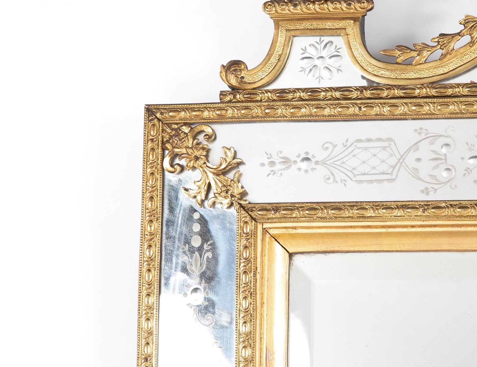 Swedish Neoclassical Ormolu and Etched Glass Mirror Designed by Burchard Precht For Sale 1