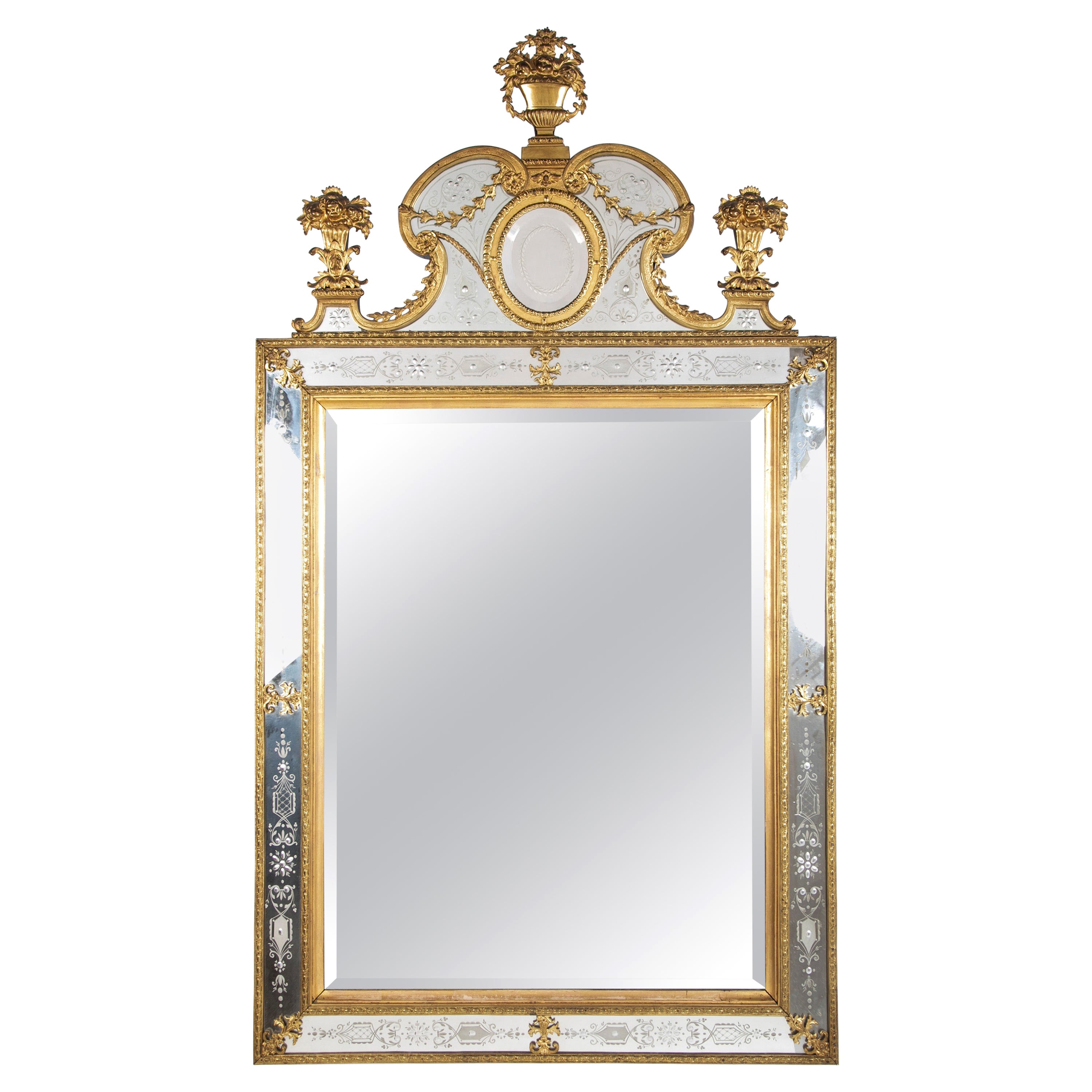 Swedish Neoclassical Ormolu and Etched Glass Mirror Designed by Burchard Precht
