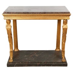 Table console néoclassique suédoise en bois doré avec plateau en porphyre, début du 19ème siècle