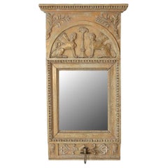 Swedish Neoclassical Painted Mirror With Sphinx Crest and Candle Sconce