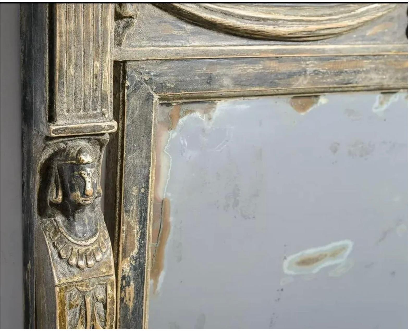 Wood Swedish Neoclassical Painted Pediment Mirror