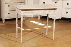 Swedish Neoclassical Painted Side Table circa 1860 with Carved Waterleaf Accents