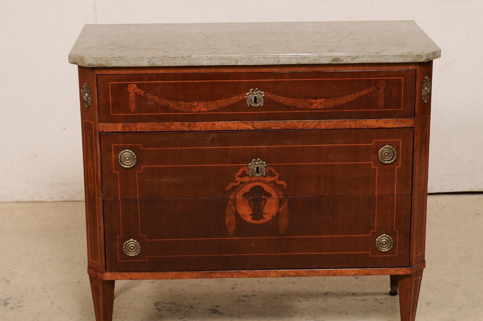 Swedish Neoclassical Period Karl Johan Chest w/Inlay & Original Stone Top In Good Condition In Atlanta, GA