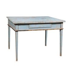 Swedish Neoclassical Style 1830s Soft Blue Painted Side Table with Tapered Legs Swedish Neoclassical Style 1830s Soft Blue Painted Side Table with Tapered Legs