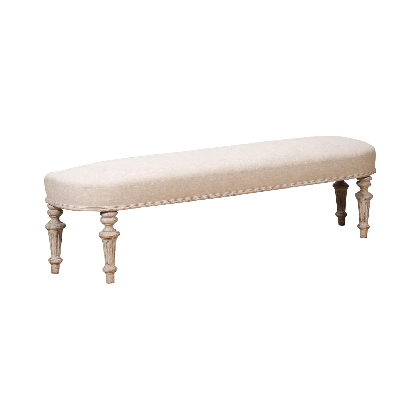 Swedish Neoclassical Style 1860s Painted Bench with Carved Fluted Legs For Sale 7