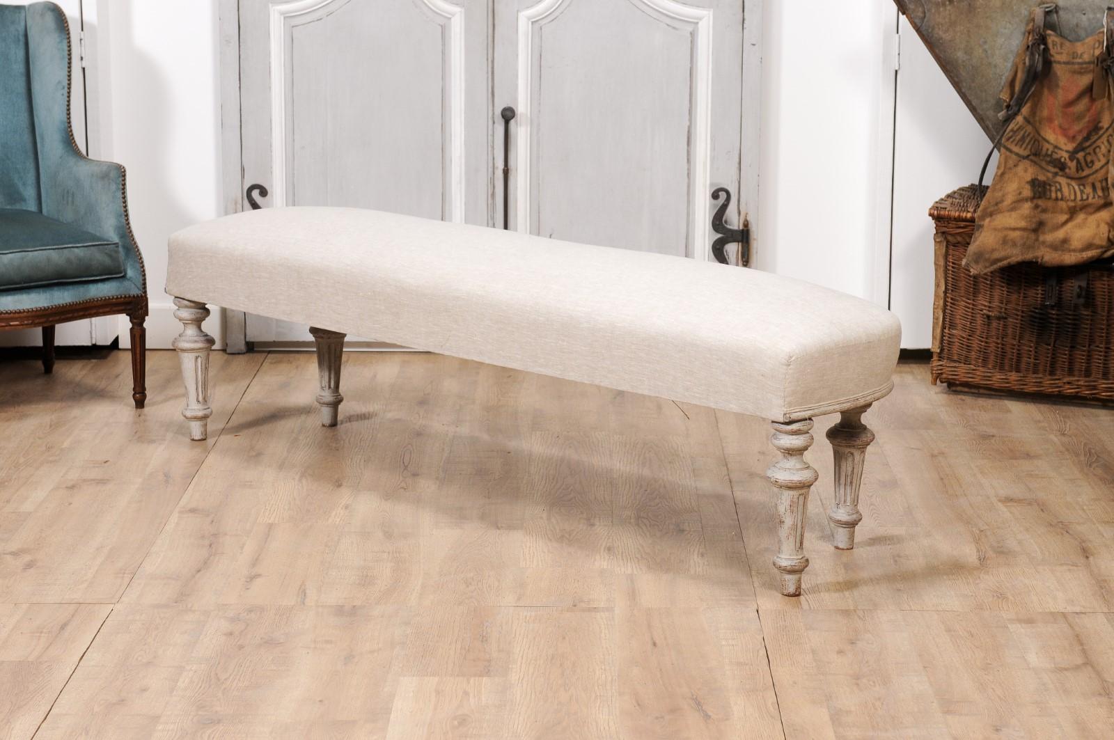 Swedish Neoclassical Style 1860s Painted Bench with Carved Fluted Legs For Sale 1