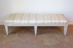 Swedish Neoclassical Style 1880s Painted Wood Bench with Carved Waterleaf Motifs