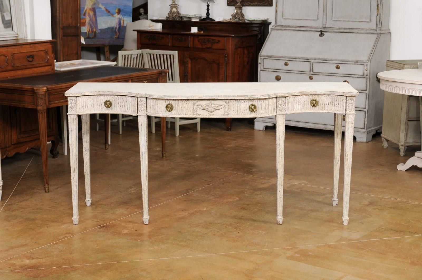 Swedish Neoclassical Style 1880s Serpentine Three-Drawer Painted Console Table 6