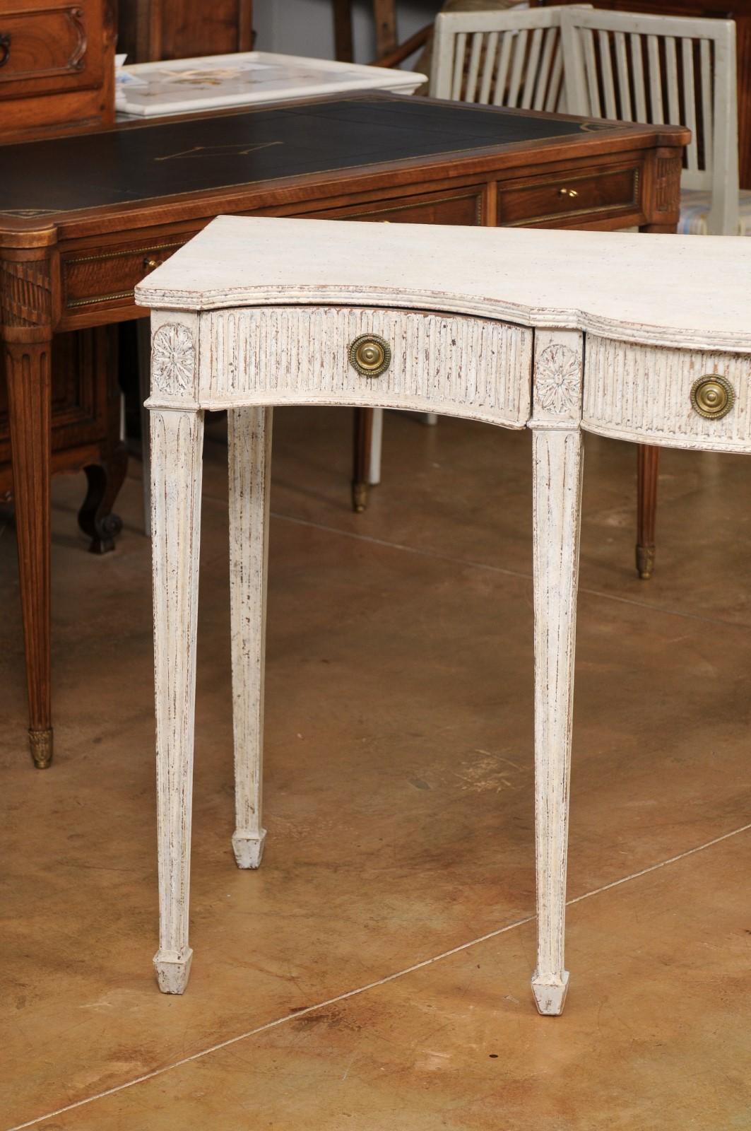Swedish Neoclassical Style 1880s Serpentine Three-Drawer Painted Console Table 7