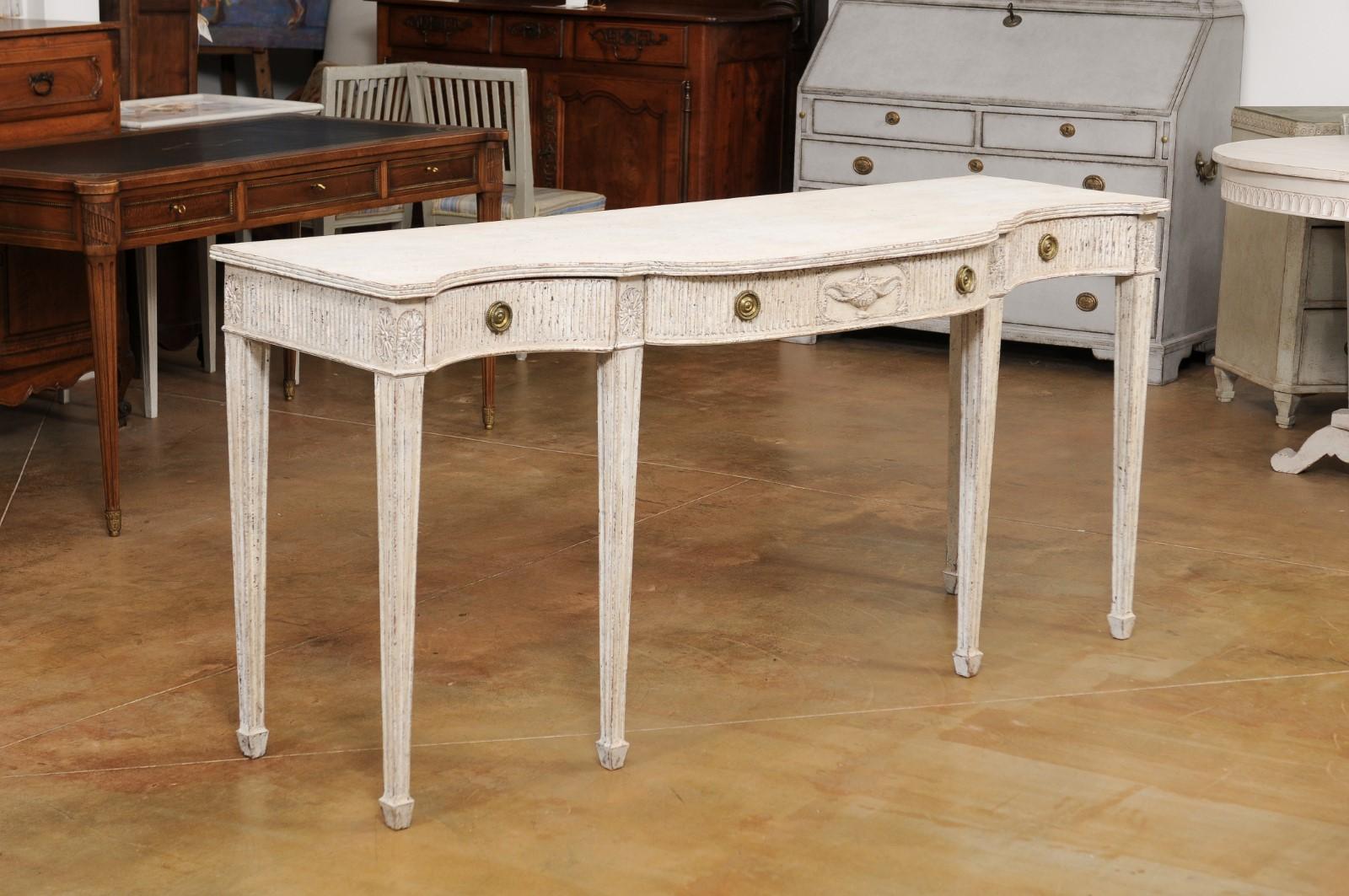 Swedish Neoclassical Style 1880s Serpentine Three-Drawer Painted Console Table 11