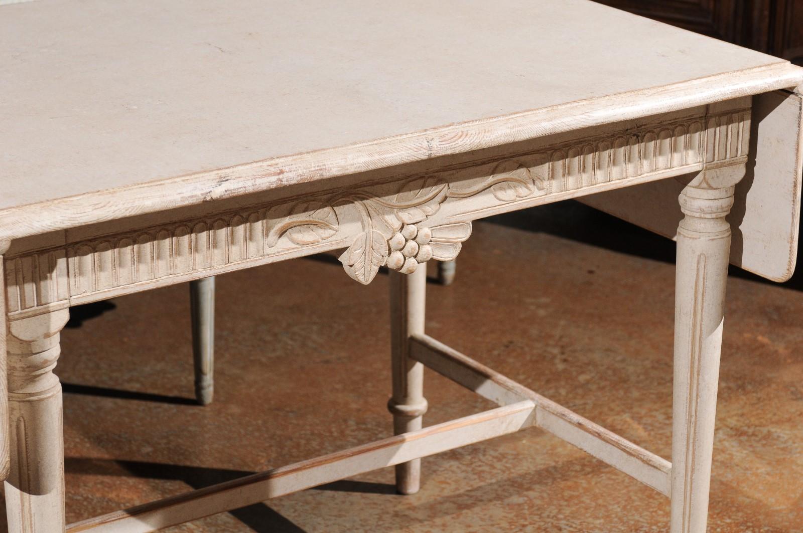 20th Century Swedish Neoclassical Style 1910s Painted Wood Drop-Leaf Table with Carved Décor