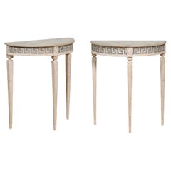 Swedish Neoclassical Style 19th Century Demilune Consoles with Greek Key, a Pair