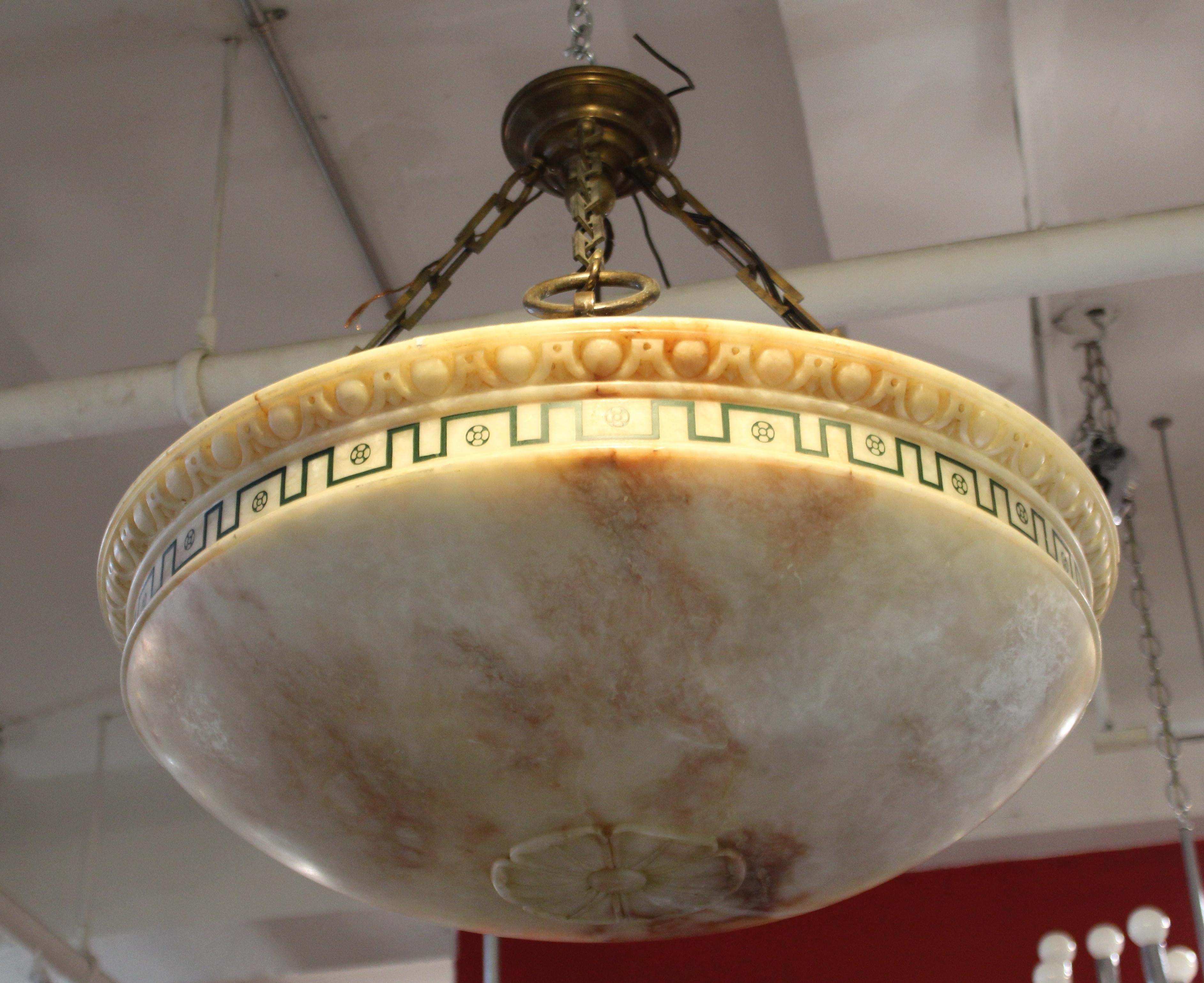 Neoclassical Revival Swedish Neoclassical Style Alabaster Dome Shaped Pendant Light