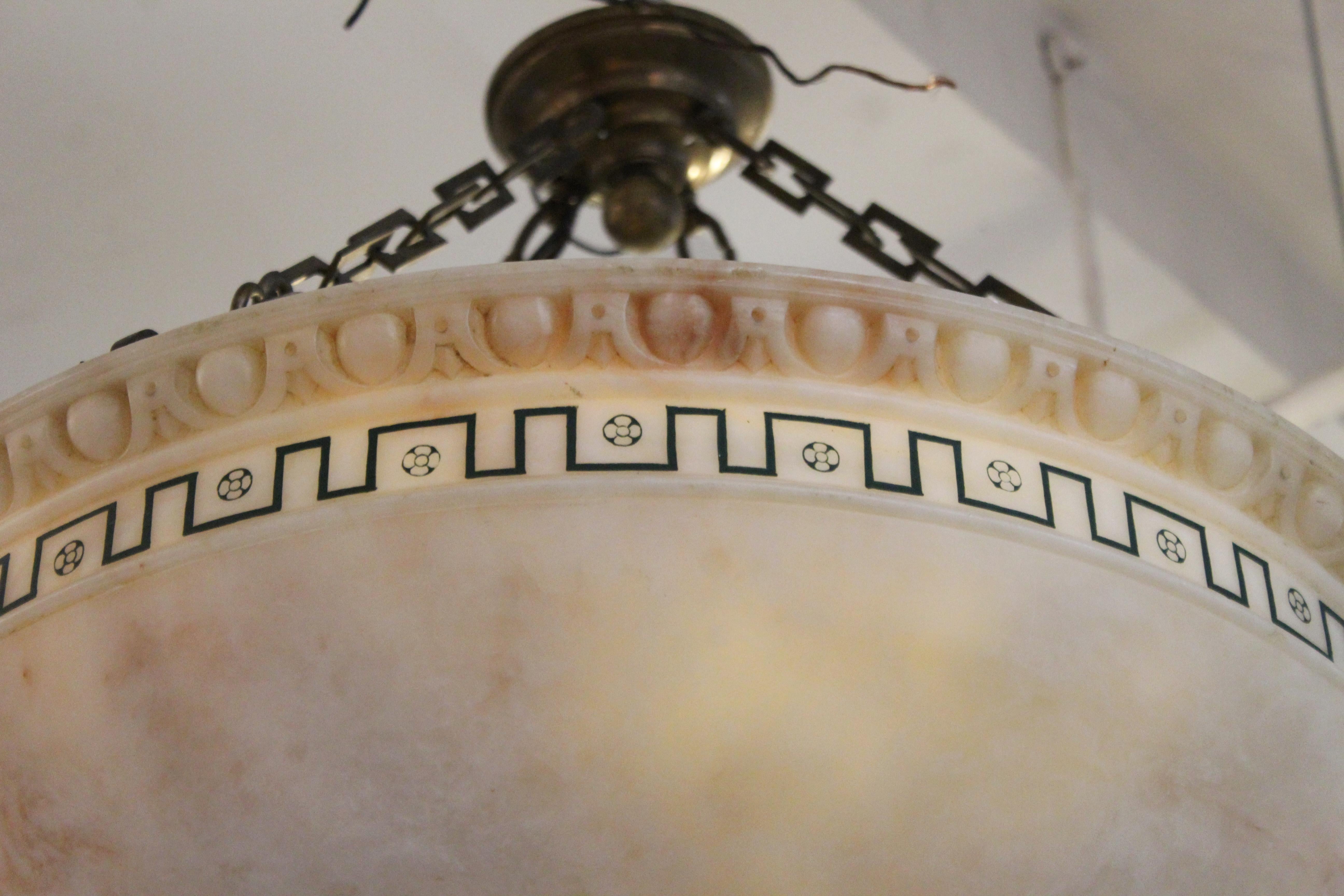 Swedish Neoclassical Style Alabaster Dome Shaped Pendant Light In Good Condition In New York, NY