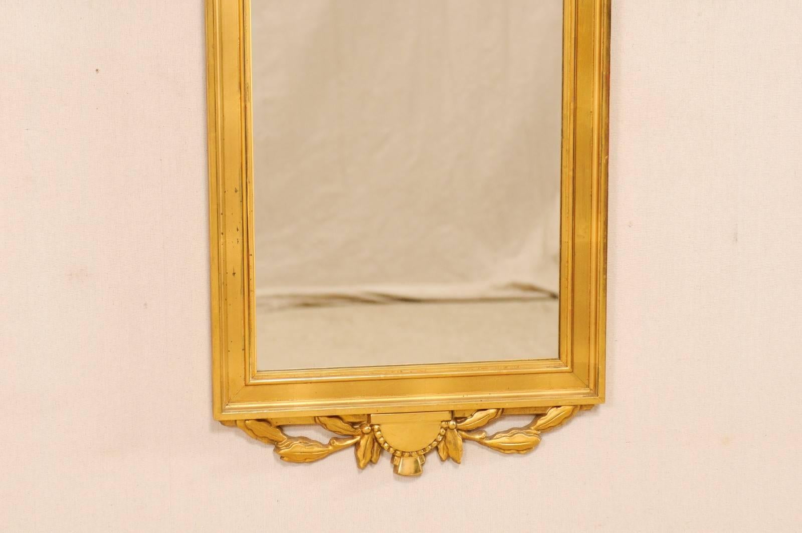Swedish Neoclassical Style Antique Ornate Gilt Tall Trumeau Mirror In Good Condition In Atlanta, GA