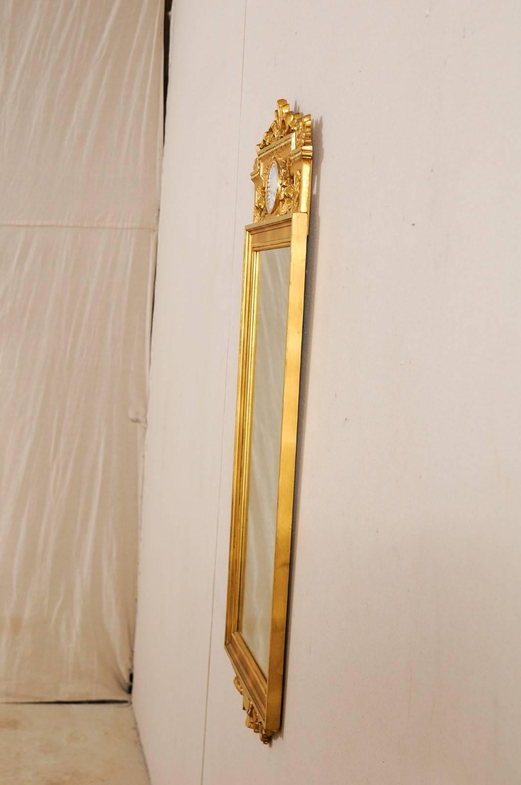 20th Century Swedish Neoclassical Style Antique Ornate Gilt Tall Trumeau Mirror