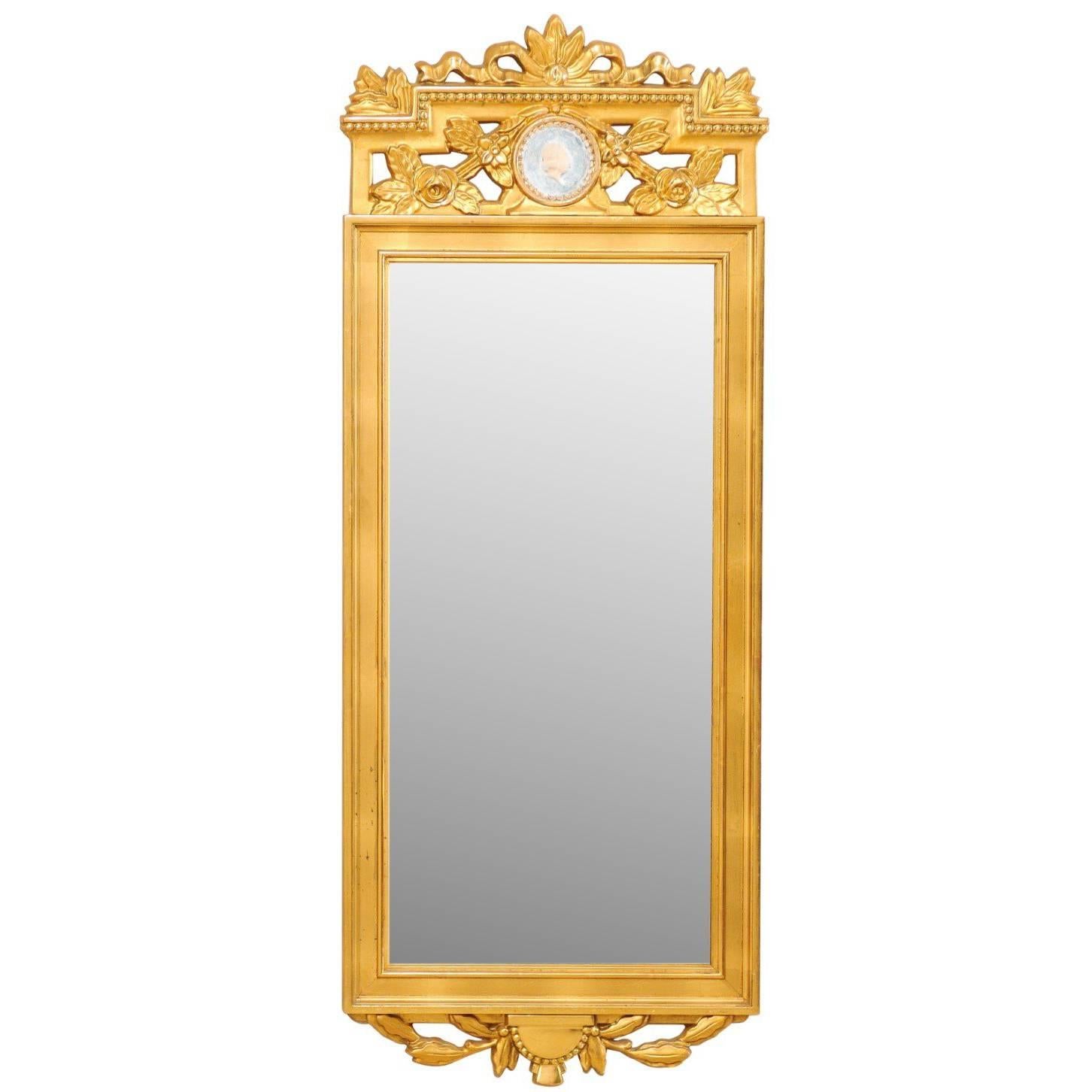 Swedish Neoclassical Style Antique Ornate Gilt Tall Trumeau Mirror