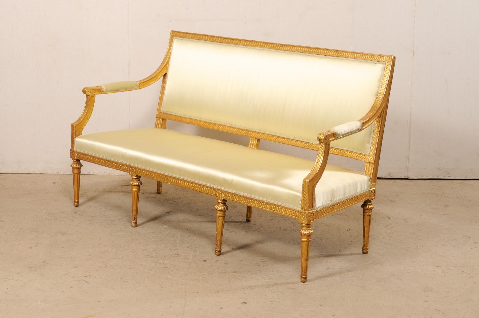 Swedish Neoclassical Style Carved Gilt-Wood & Upholstered Sofa Bench, 19th C. For Sale 5