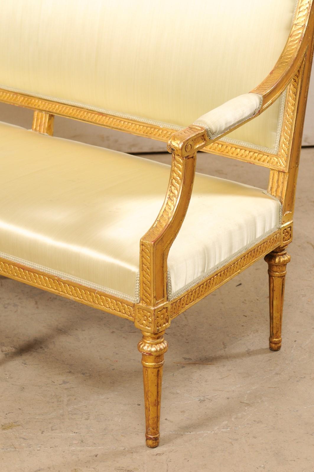 Swedish Neoclassical Style Carved Gilt-Wood & Upholstered Sofa Bench, 19th C. For Sale 6