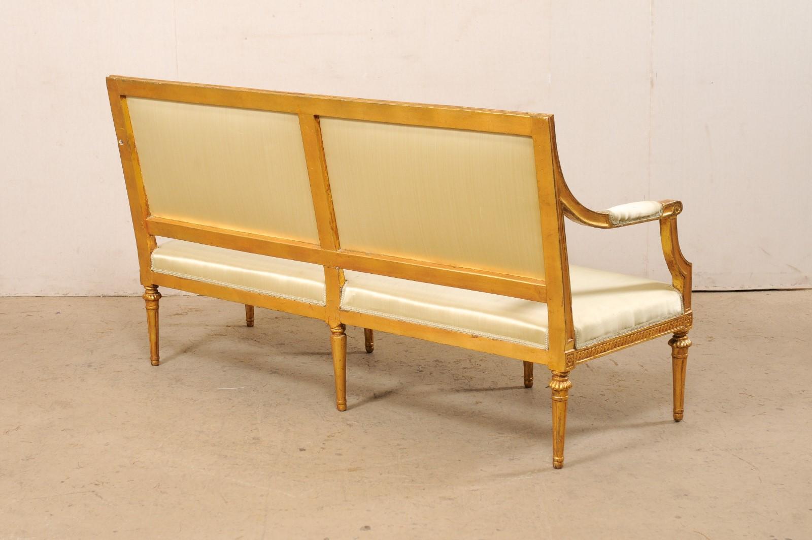 Swedish Neoclassical Style Carved Gilt-Wood & Upholstered Sofa Bench, 19th C. For Sale 1