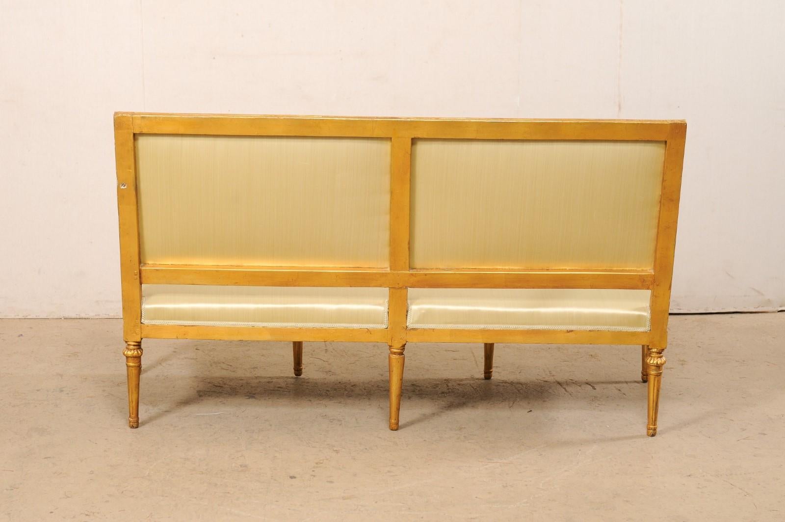 Swedish Neoclassical Style Carved Gilt-Wood & Upholstered Sofa Bench, 19th C. For Sale 2