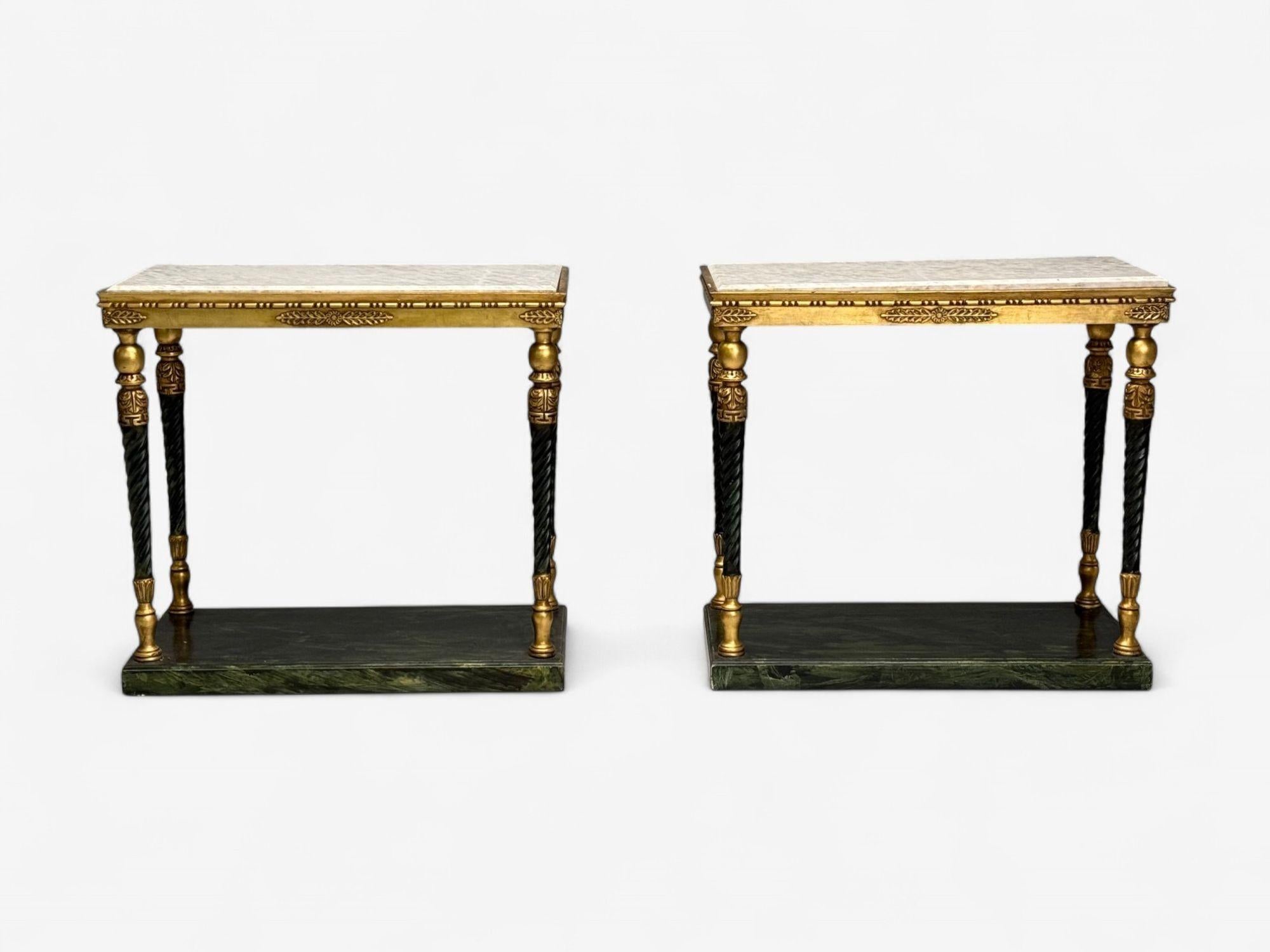 Schwedischer Neoklassizismus, Giltwood, Marmor, Konsolentische, Schweden, 20.Jh. (Mitte des 20. Jahrhunderts) im Angebot