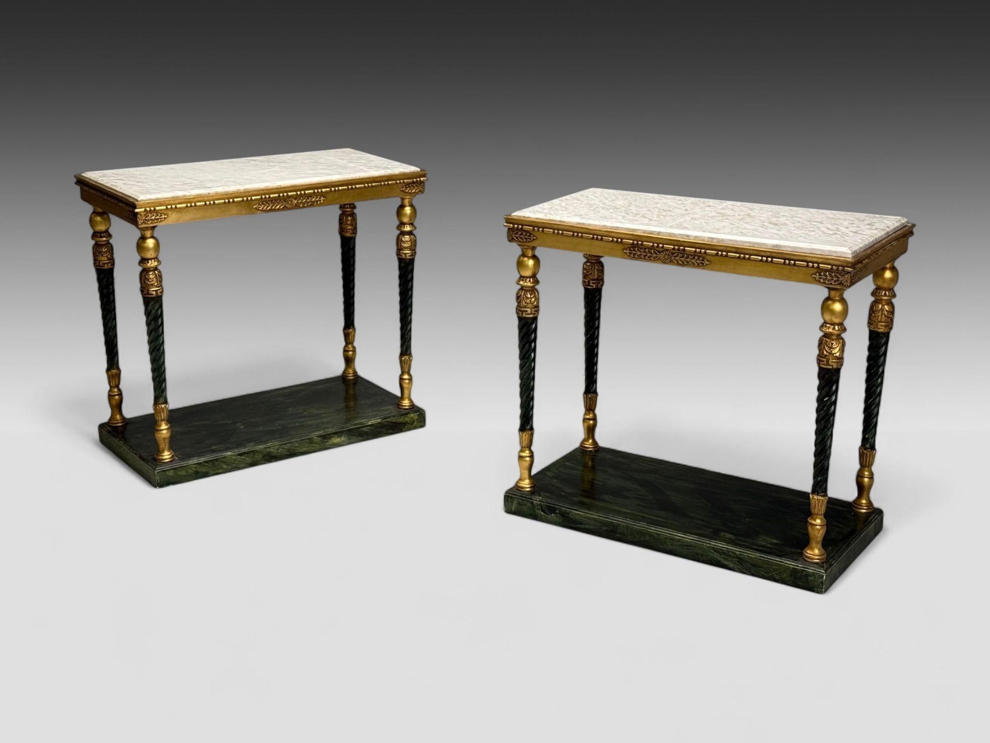 Schwedischer Neoklassizismus, Giltwood, Marmor, Konsolentische, Schweden, 20.Jh. im Angebot 1