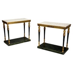 Tavoli da console in stile neoclassico svedese, legno dorato, marmo, Svezia, 20° secolo.