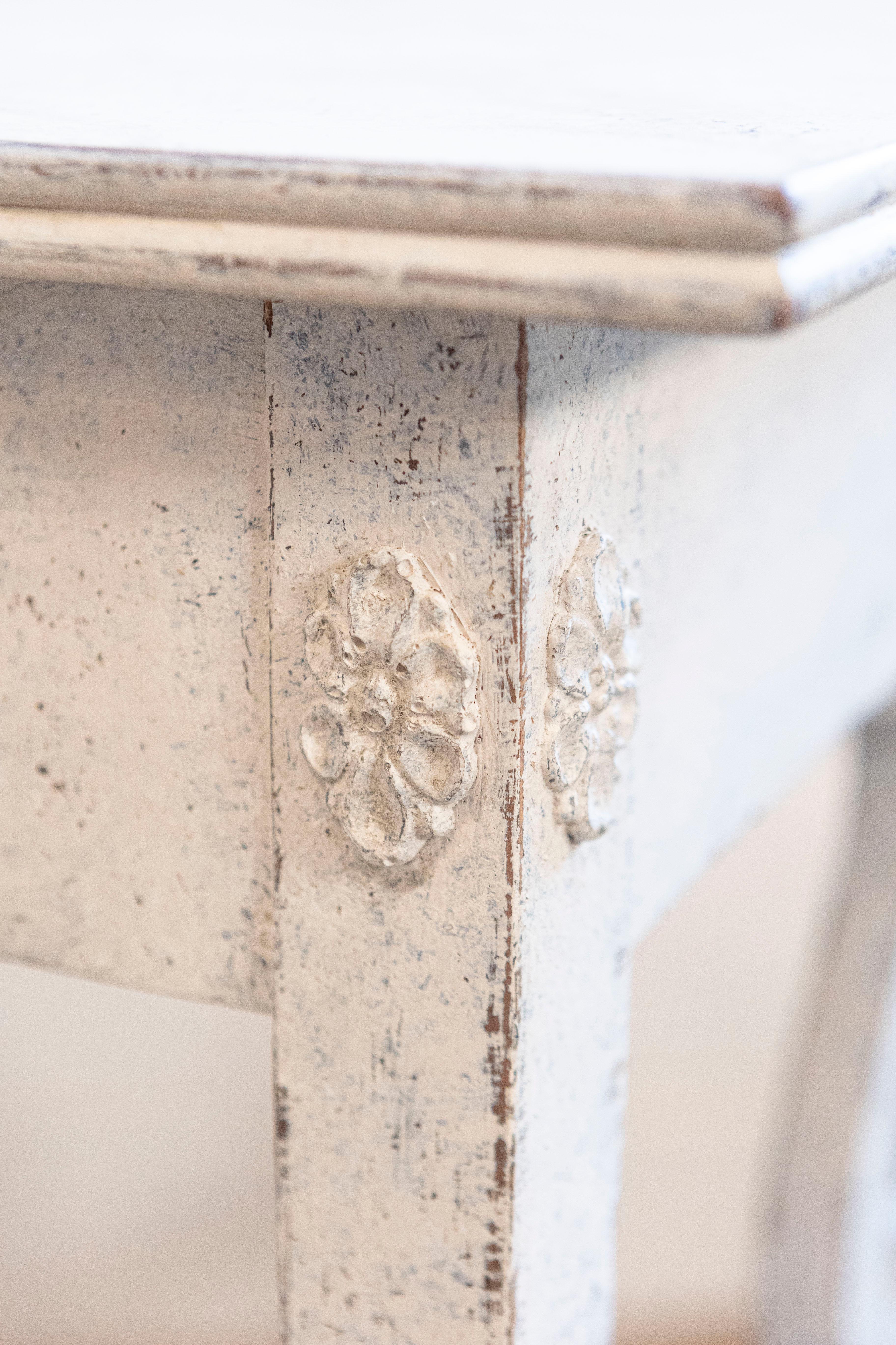 Brass Swedish Neoclassical Style Painted Hall Table with Lyre Motifs and Lion Feet For Sale