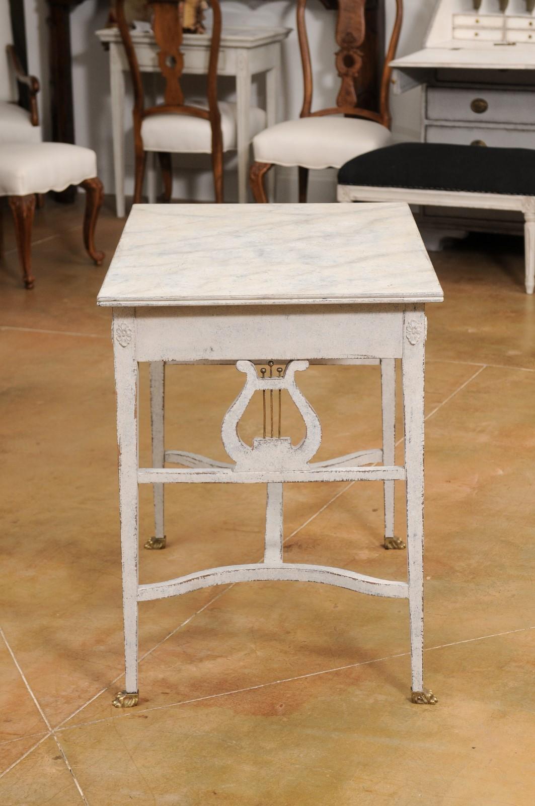 Swedish Neoclassical Style Painted Hall Table with Lyre Motifs and Lion Feet For Sale 2