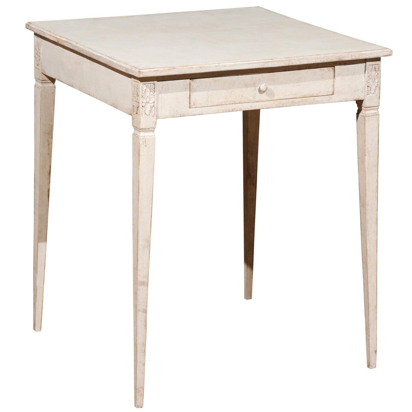 Swedish Neoclassical Style Painted Side Table with Drawer from Småland, 1880s
