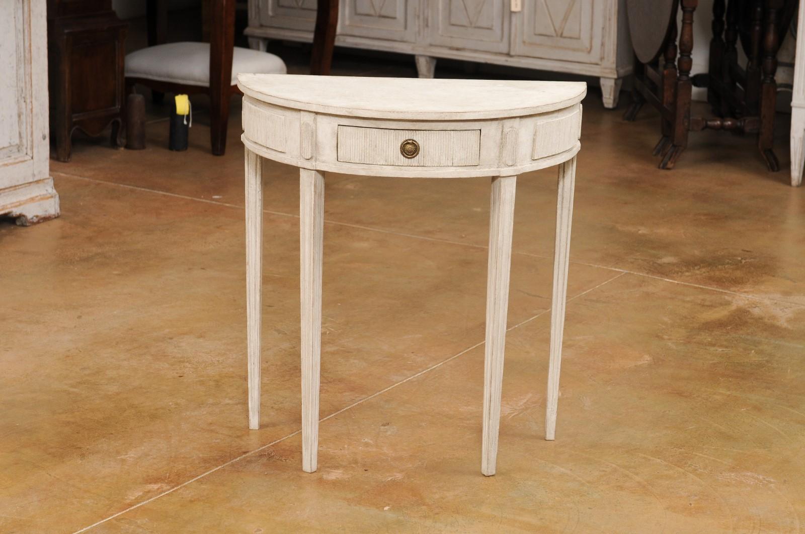 Swedish Neoclassical Style Painted Wood Demilune Console Table, 20th Century 8
