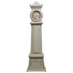 Swedish Neoclassical Style Painted Wood Longcase Clock with Carved Palmette