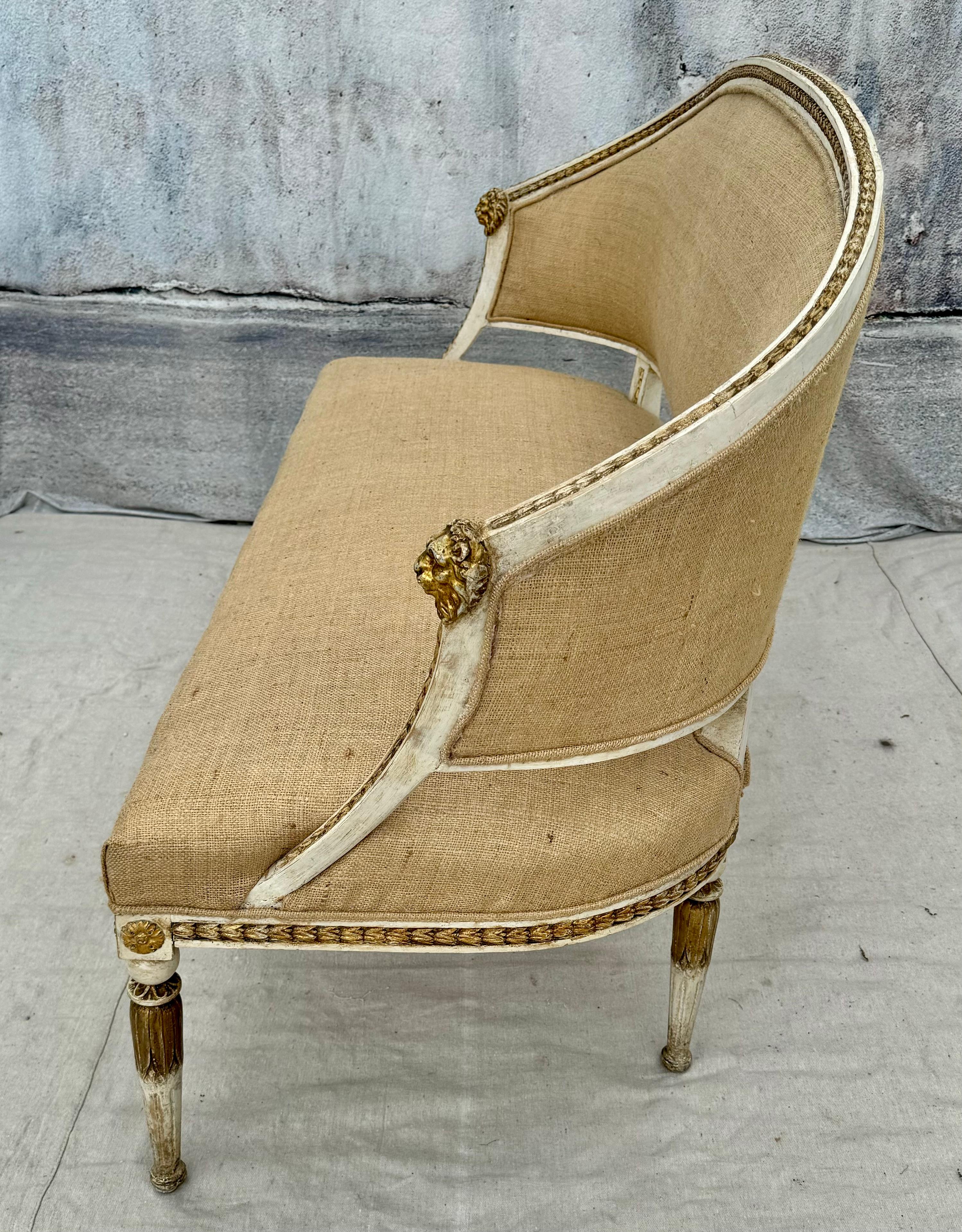 Textile Swedish Neoclassical Style Parcel Gilt Settee For Sale