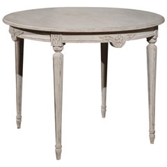 Swedish Neoclassical Style Round Painted Table with Carved Floral Decor, 1890s