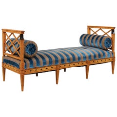 Swedish Neoclassical Style Upholstered Bench with Egyptian Revival Carvings