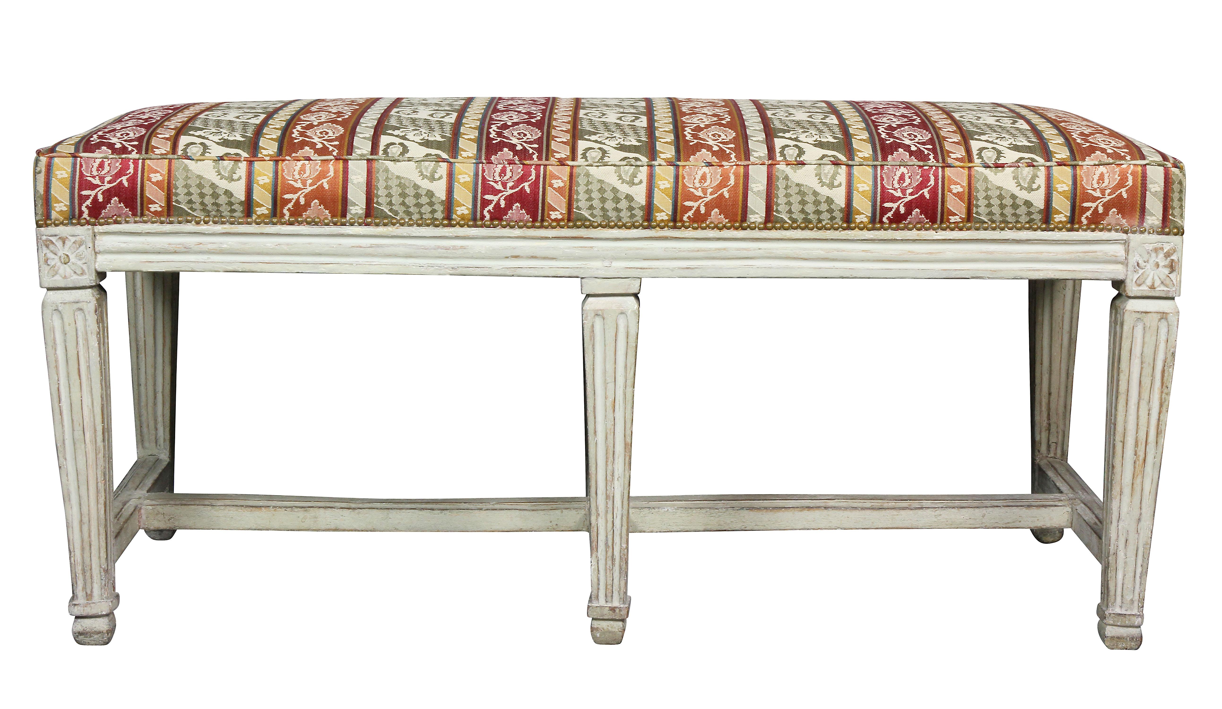 Swedish Neoclassical White Painted Bench 2