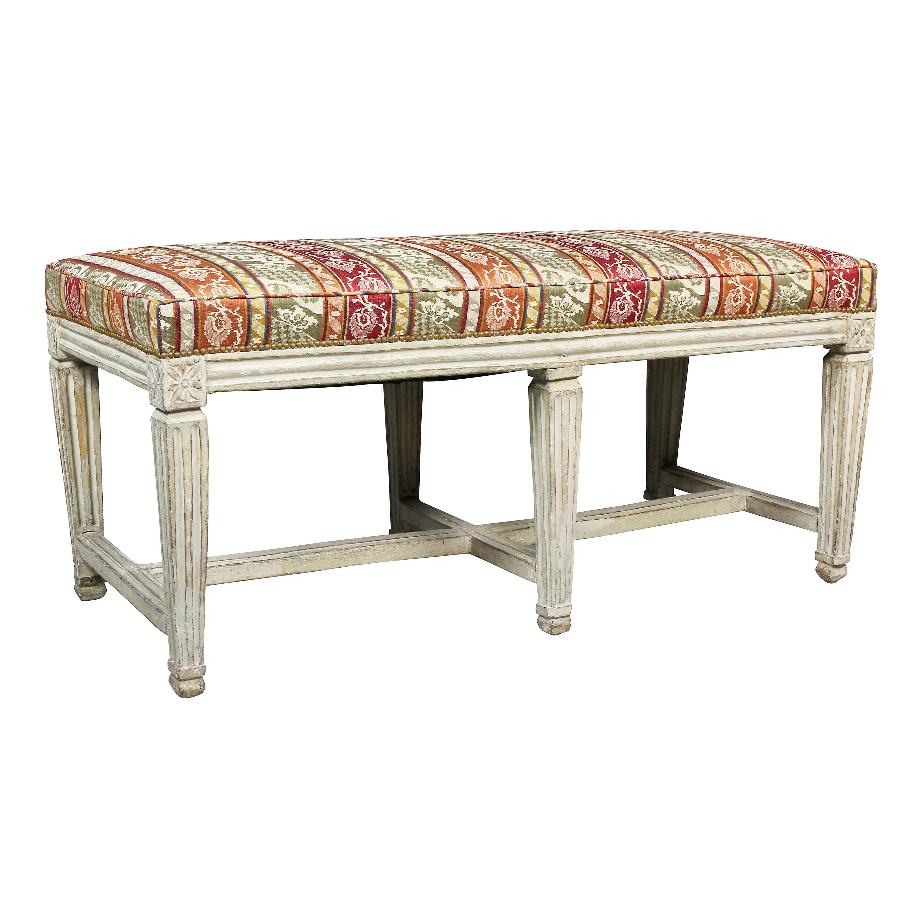 Swedish Neoclassical White Painted Bench