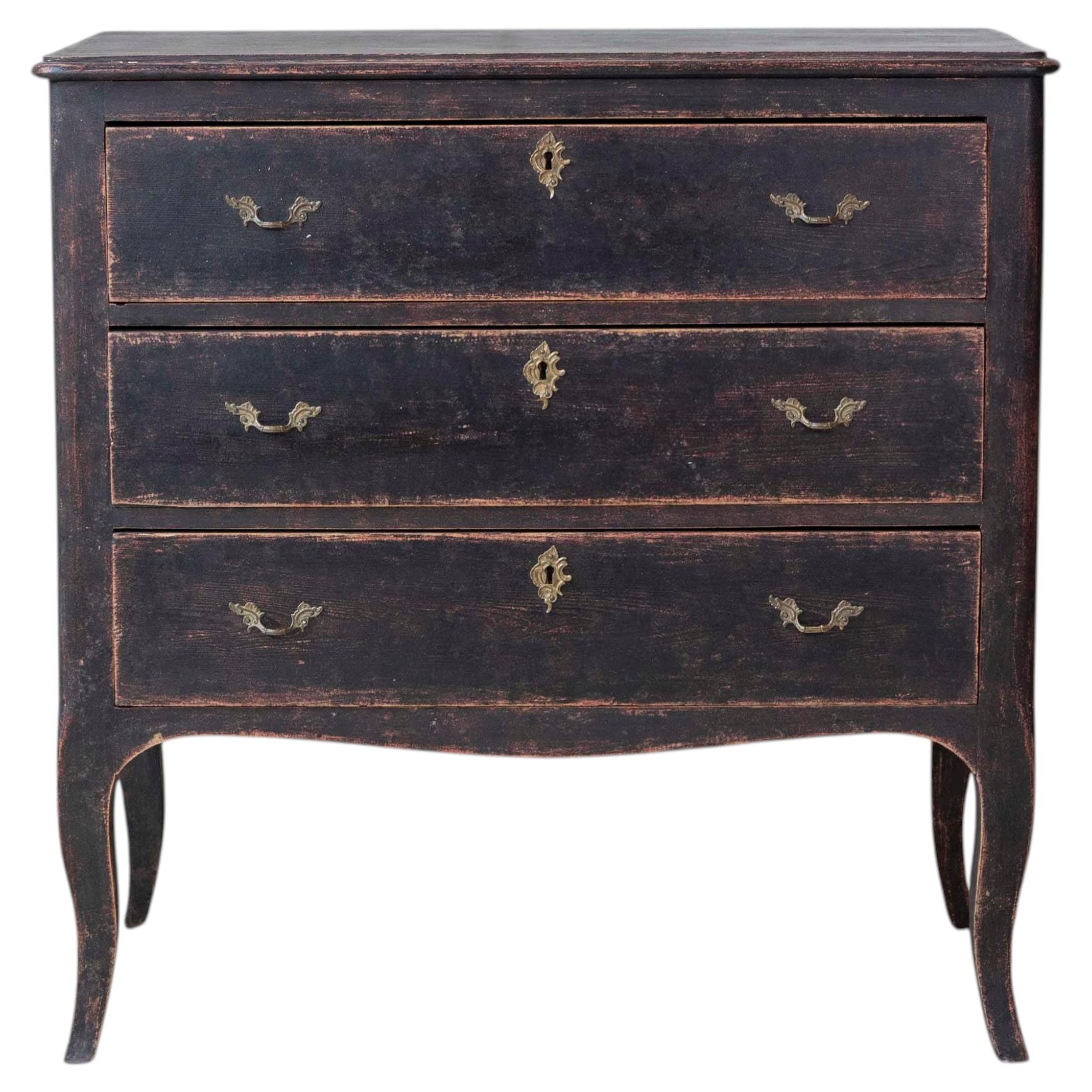 Swedish Neorococo Black-Painted Pine Chest of Drawers