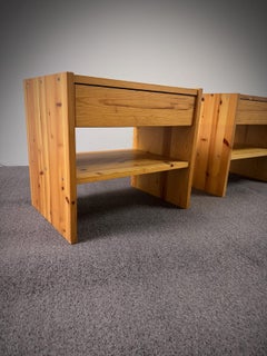 Les Arcs Perriand style Nightstands with Drawers, Solid Pine, 1970s, France