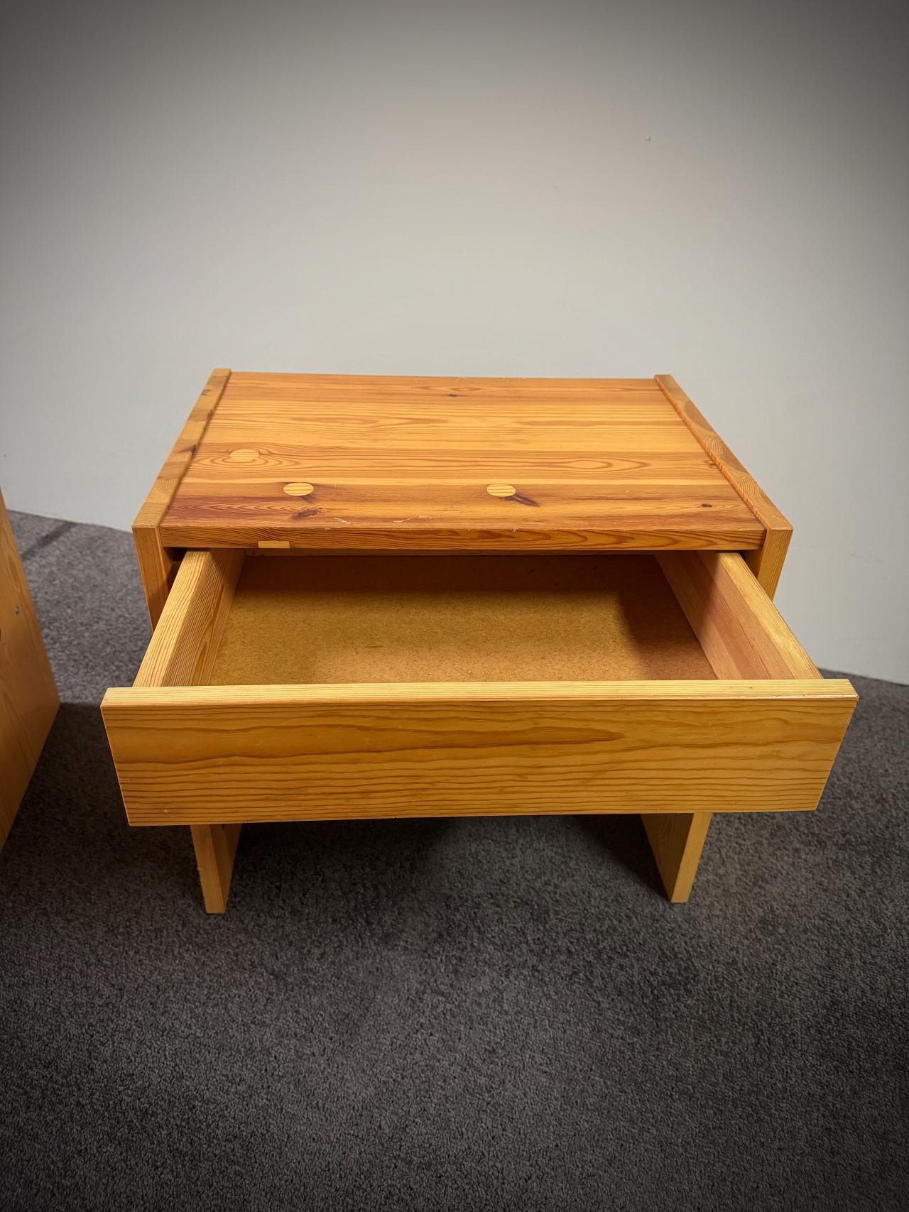 Hand-Crafted Les Arcs Perriand style Nightstands with Drawers, Solid Pine, 1970s, France For Sale