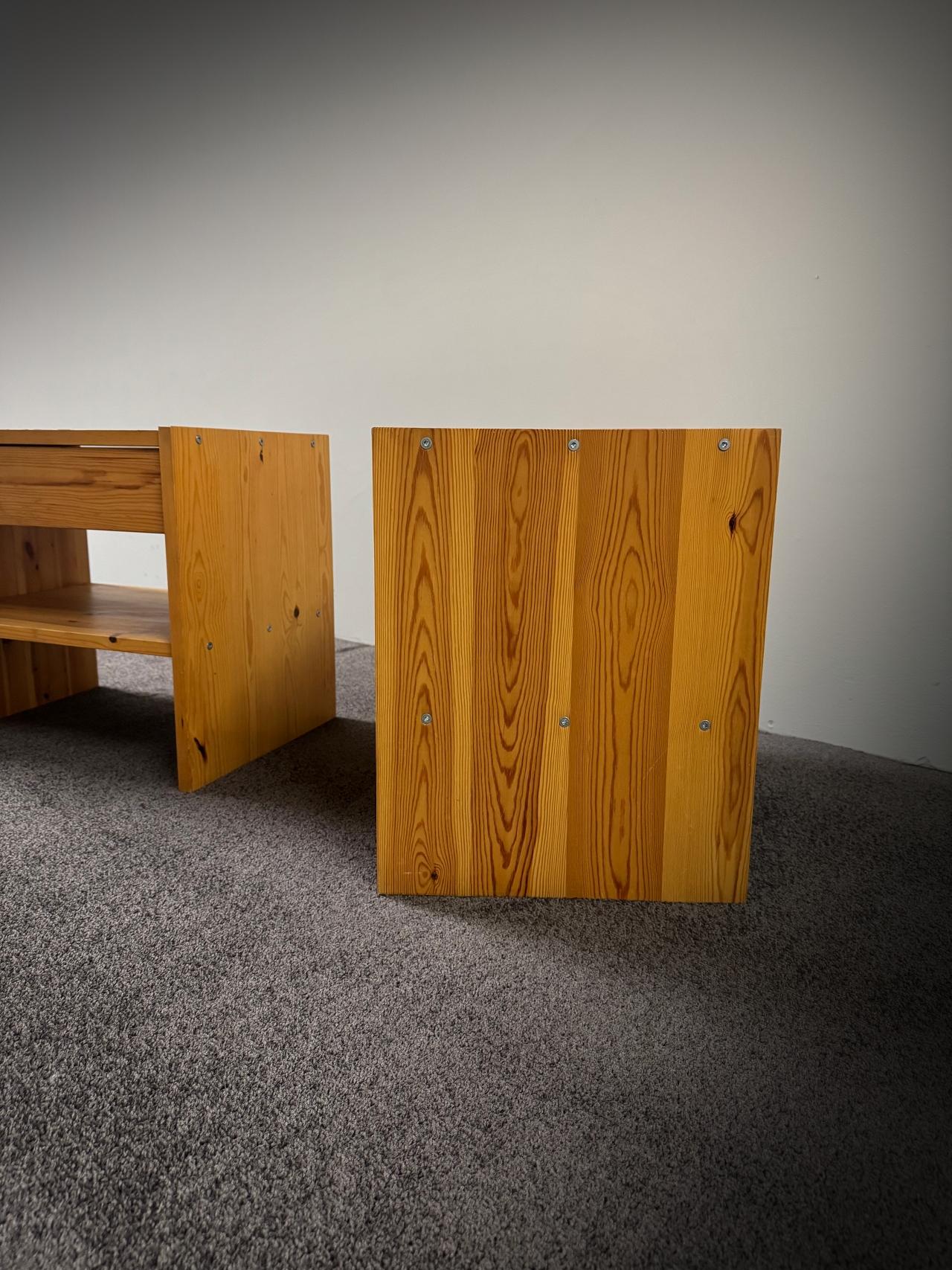 20th Century Les Arcs Perriand style Nightstands with Drawers, Solid Pine, 1970s, France For Sale