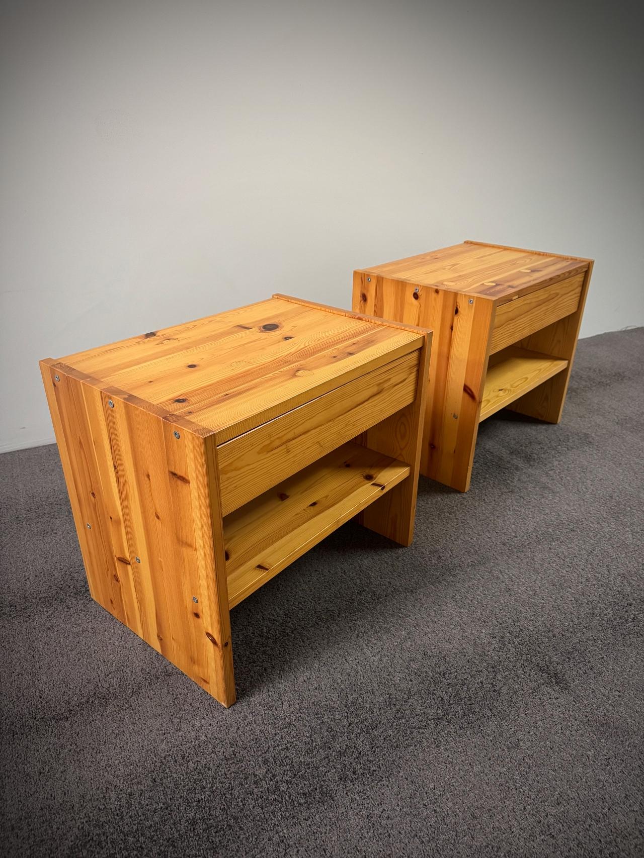 Les Arcs Perriand style Nightstands with Drawers, Solid Pine, 1970s, France For Sale 2