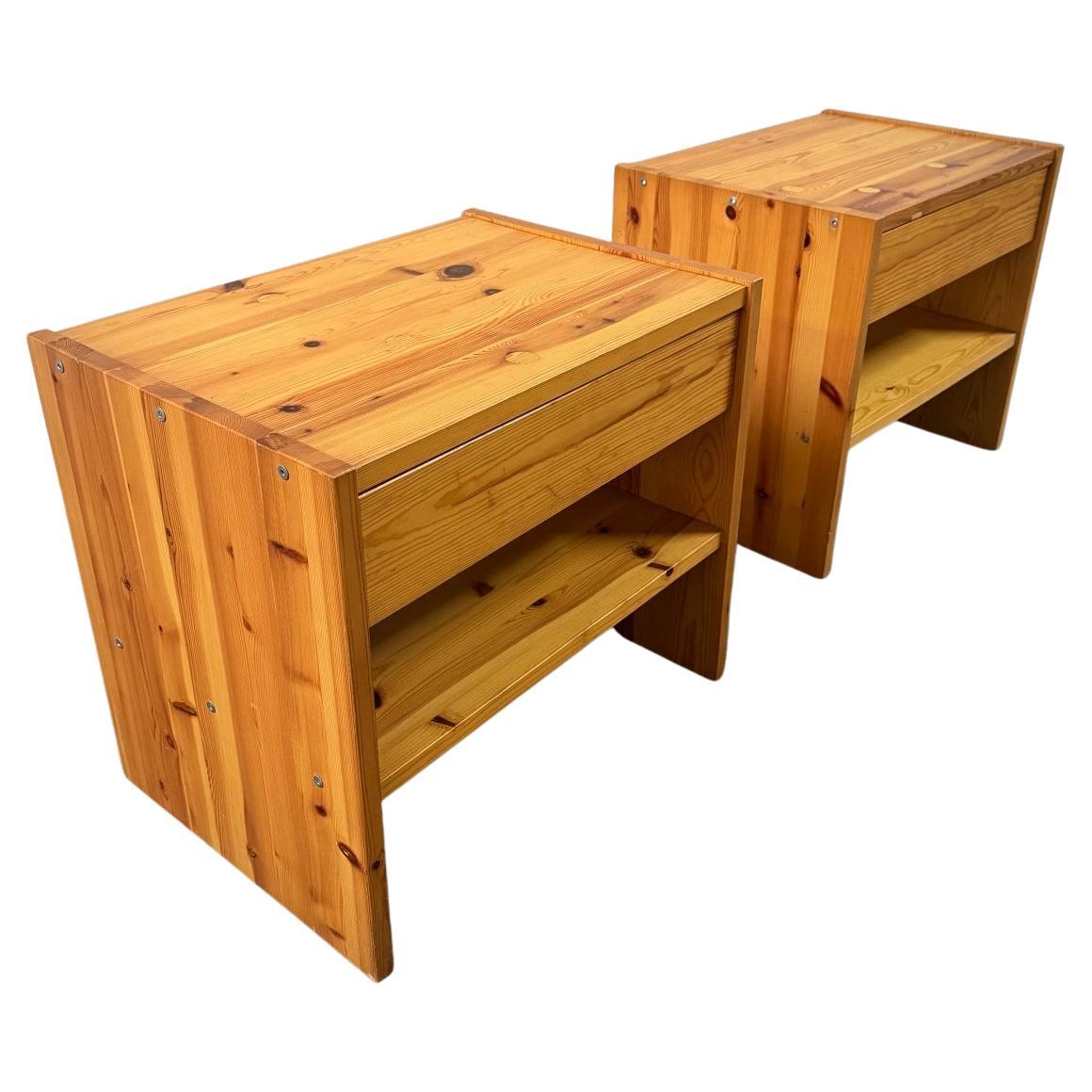Les Arcs Perriand style Nightstands with Drawers, Solid Pine, 1970s, France