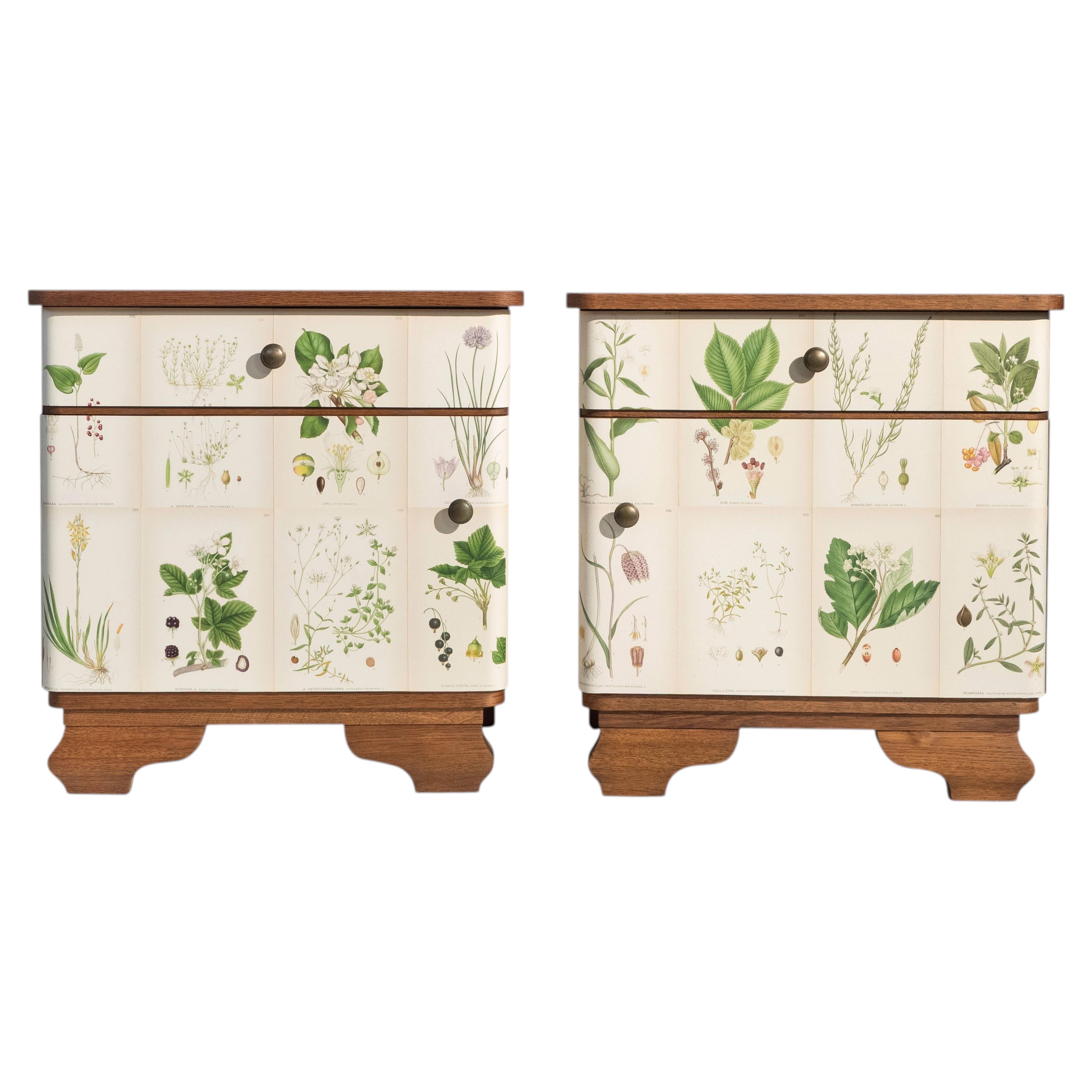 Swedish Nordens Flora Illustrations on Pair of Nightstands