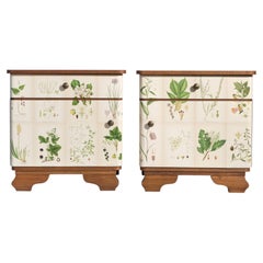 Swedish Nordens Flora Illustrations on Pair of Nightstands