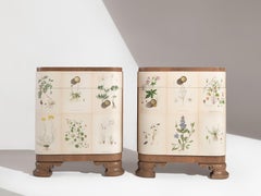 Swedish Nordens Flora Illustrations on Pair of Nightstands, Josef Frank Style