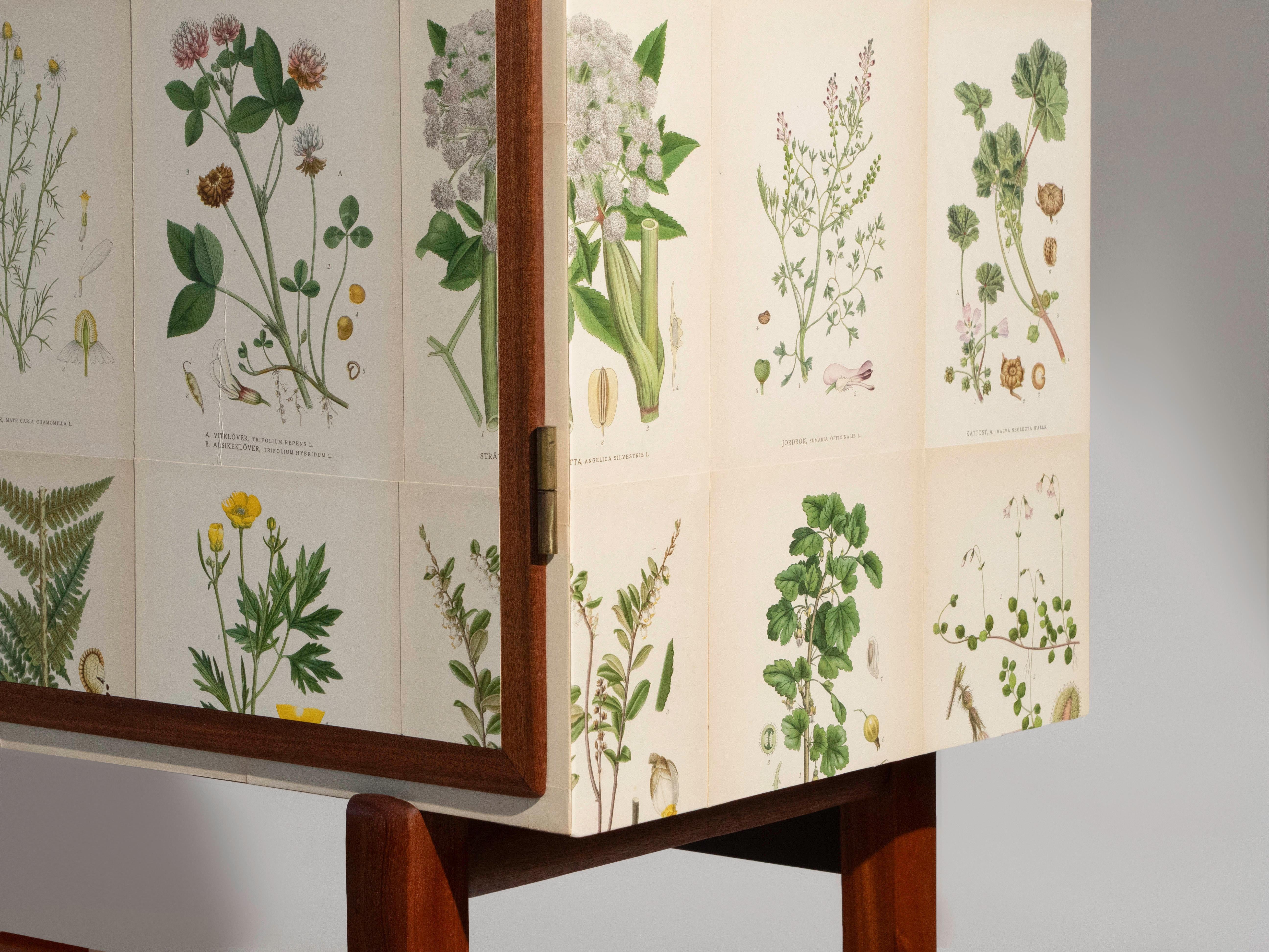 Flora svedese di Norden su mobile alto in mogano, stile Josef Frank anni '50 in vendita 7